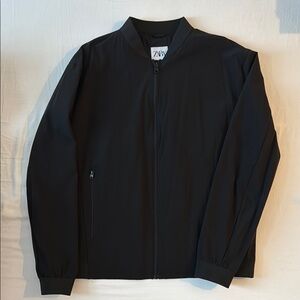 Zara Black Bomber Jacket with Ribbed Collar